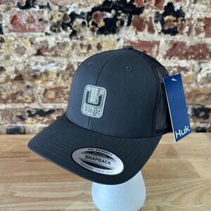 Huk Fishing Mens Gray Hook Logo Adjustable Snapback Cap Hat NEW